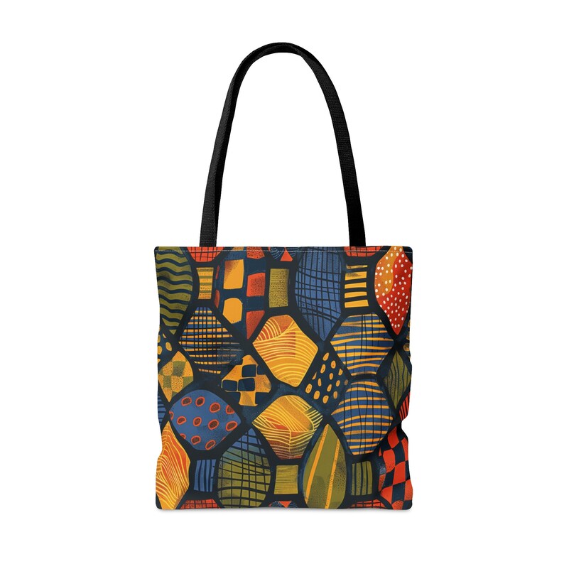Afrocentric Abstract Art Colorful Tote Bag | African Ankara Cloth Inspired Tote| Ethnic Mud Cloth Bag| Brown Black Woman Tote | Black Owned image 3