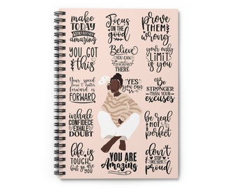 Black Brown Woman Affirmations Manifest Journal| Mindfulness Gift 4 Black Friend| Black Woman Self-Love Spiral Notebook| Black Owned