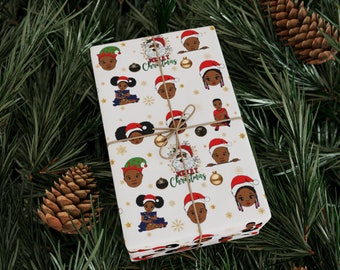 African American Wrapping Paper| Cute Black Santa and Kids Christmas Pattern| African American Gift Wrap| Black Family Paper| Black Owned