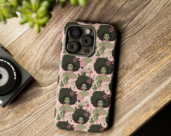 African American Woman Phone Case| Black Girl Pink Afro Art Phone Case| iPhone, Samsung, Pixel Phone Case| Ethnic Phone Case| Black Owned