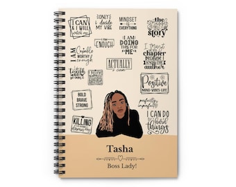 Personalized Mindfulness Spiral  Journal Gift 4  Black Woman | African American Affirmations Custom Name Journal | Self-Love Lined Notebook