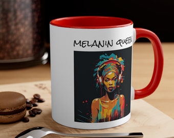 Personalized Black Woman Mug| Black Woman Headwrap Headphones Mug| Brown Girl Hip Hop Mug| Melanin Queen Mug| Black Queen Mug| Black Owned