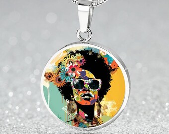 Strong Black Woman Gift Floral Necklace for Her African American Jewelry Fun Bracelet 4 Black Girl Pop Art Congrats Gift 4 Black Teenager