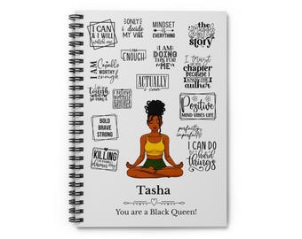 Personalized Black Woman  Journal Gift 4 Yoga Lover| African American Custom Name Mindfulness Journal 4 Her | Self-Love Spiral Notebook