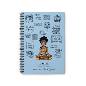 Yoga Lover Personalized Affirmations Black Woman Journal Gift | African American Custom Name Mindfulness Journal | Self-Love Spiral Notebook