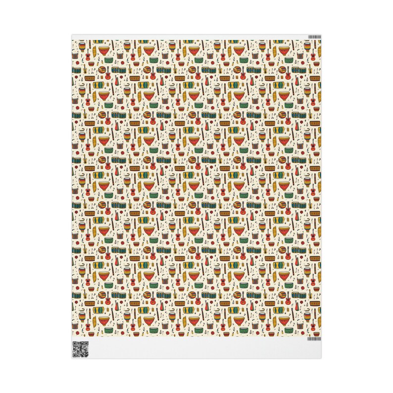 Modern African Print Wrapping Paper Ethnic Musical Instruments Wrapping Paper African American Gift Wrap Kente Cloth Black Owned image 6