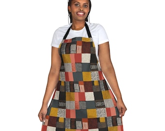 Color Mud Cloth Inspired  Kitchen Apron | Cultural African Pattern Apron | Colorful Heritage Cooking Gift for Black Foodie