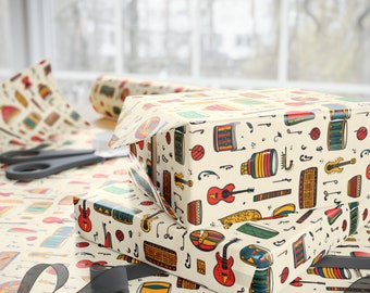 Modern African Print Wrapping Paper| Ethnic Musical Instruments Wrapping Paper| African American Gift Wrap| Kente Cloth|  Black Owned