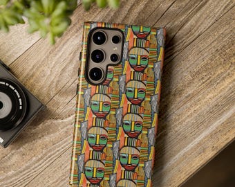 African Mask Art Tough Phone Case | Afrocentric Phone Case | Black Culture Phone Cover | iPhone 17 Galaxy S26 Pixel 9 Case | Black Owned