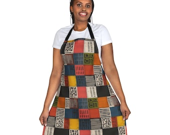 Colorful Mud Cloth Inspired  Kitchen Apron | Cultural African Pattern Apron | Colorful Heritage Cooking Gift for Black Foodie