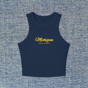Michigan Womens Crop Tank, Game Day Racerback Top, Go Blue Shirt, U of M Tailgate Outfit Hail to the Victors, UMich Party Merch Wolverines