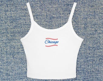 Chicago Baseball Cropped Tank Top MLB Womens Spaghetti Strap Shirt Cubs Player Top, Dansby Swanson, Nico Hoerner Game Day Crop Top Outfit
