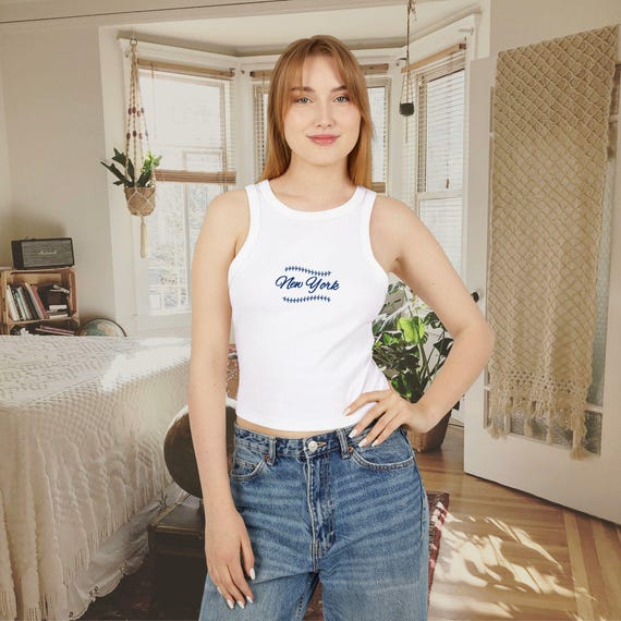 Camiseta regata canelada New York Baseball feminina, cropped