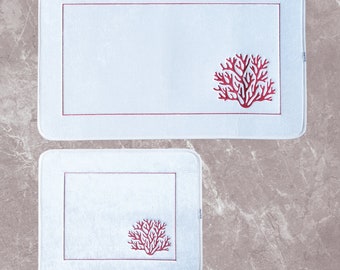 Veldena Coral Design Set of 2 Bath Mats - Decorative Bath Rug - Modern Velvet Bath Mat - Washable Bath Rug - Non-Slip Bath Mat