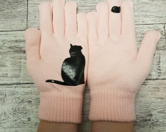Cat Gloves Kitten Mittens Women Gloves, Cat Lover Gloves,Thermal Gloves ,Christmas Gift,Kitten Gift, Acrylic,Full Finger