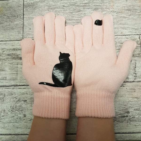 Gants pour chat, mitaines pour chaton, Gants pour femme, Gants pour amoureux des chats, Gants thermiques, Cadeau de Noël, Cadeau chaton, Acrylique, Doigt complet