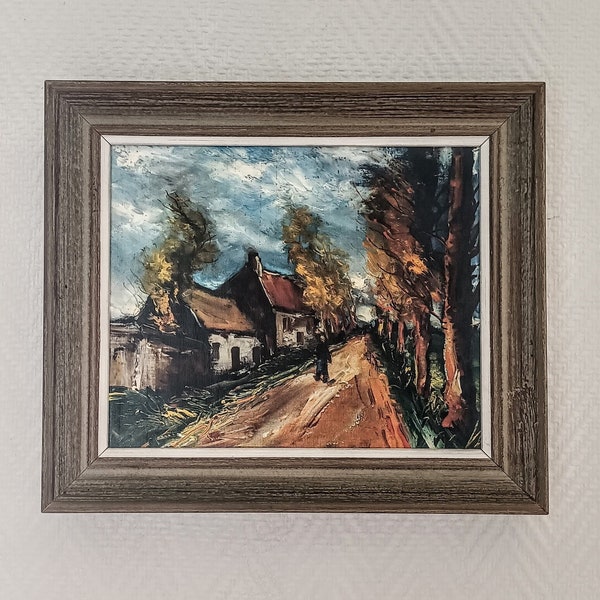 Tableau ancien reproduction paysage Maurice de Vlaminck "La route" - Les Editions Braun Paris  • Collection privé •