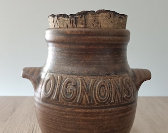 French onion pot with cork lid vintage 60s • Brown glazed stoneware pot • Jars with cork stopper • Kitchen decor