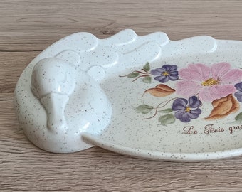 French ceramic foie gras serving dish • dish with duck head • vintage hand painted goose head display tray • christmas