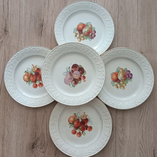 Lot de 5 assiettes à fromage en grès Gien • Vintage collection français • Assiettes à apéritifs • assiettes en céramique française