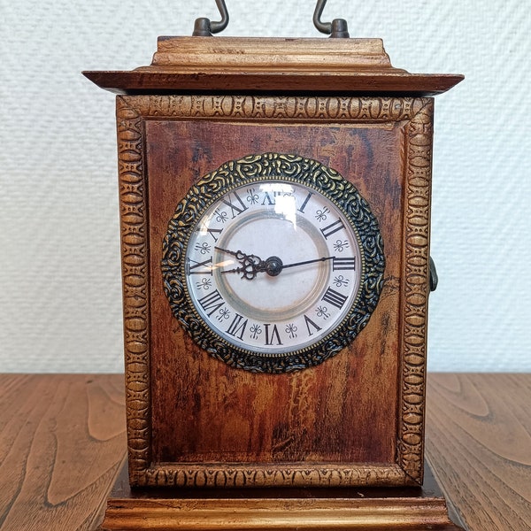 Français Horloge de table et boîte à clés en bois • Art déco • Horloge vintage • Horloge de cheminée et port-clés en bois