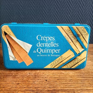 Vintage Metal Box Crêpes Dentelles de Quimper, Brittany France, Retro Food Collection • Breton Pancakes box • Collectible box
