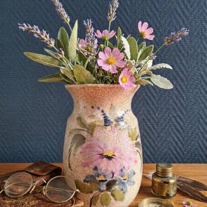 Vintage Vallauris Ceramic Vase, Hand-Painted Floral Decoration, Mid-Century Style, French Pottery Vase, 1950s-1960s