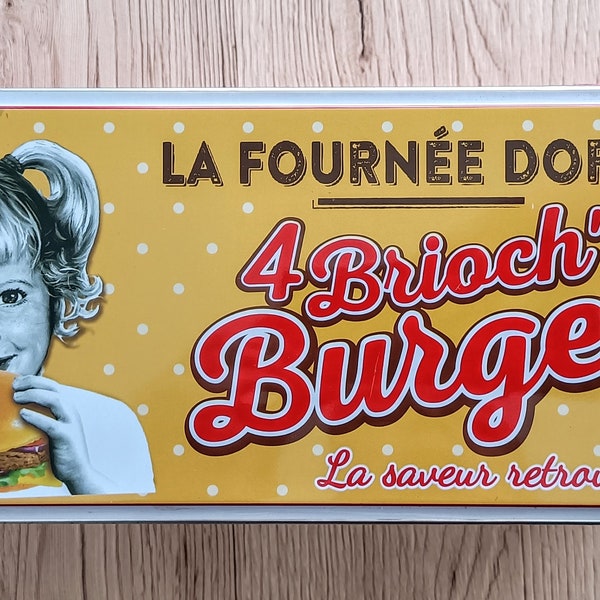 Française boîte à pain en métal publicitaire • boîte à hamburger "La Fournée doré • Boîte en étain lithographique France •