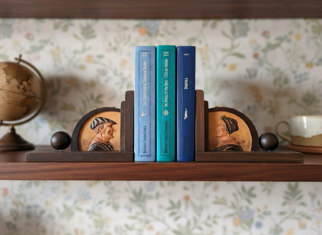 Pair of Antique Rustic Figure Bookends - Vintage Retro Hand-carved ...