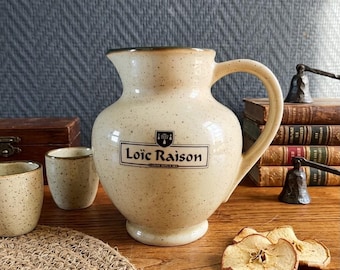 Vintage Loïc Raison Cider Pitcher - Speckled Stoneware "Bolée d'Armorique" - Country Chic Decoration & Breton Tableware - 13 cm