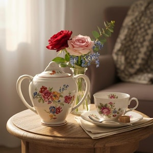 Zuccheriera in porcellana vintage G & C France, decorazione floreale policroma, antica zuccheriera francese rosa e gialla, collezione di stoviglie floreali