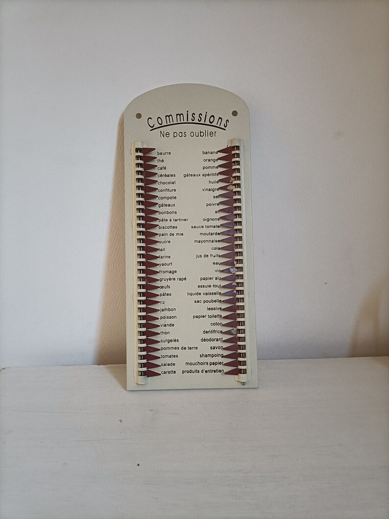French vintage style reusable metal shopping list Reminder organizer board Grocery list French Shopping List image 1