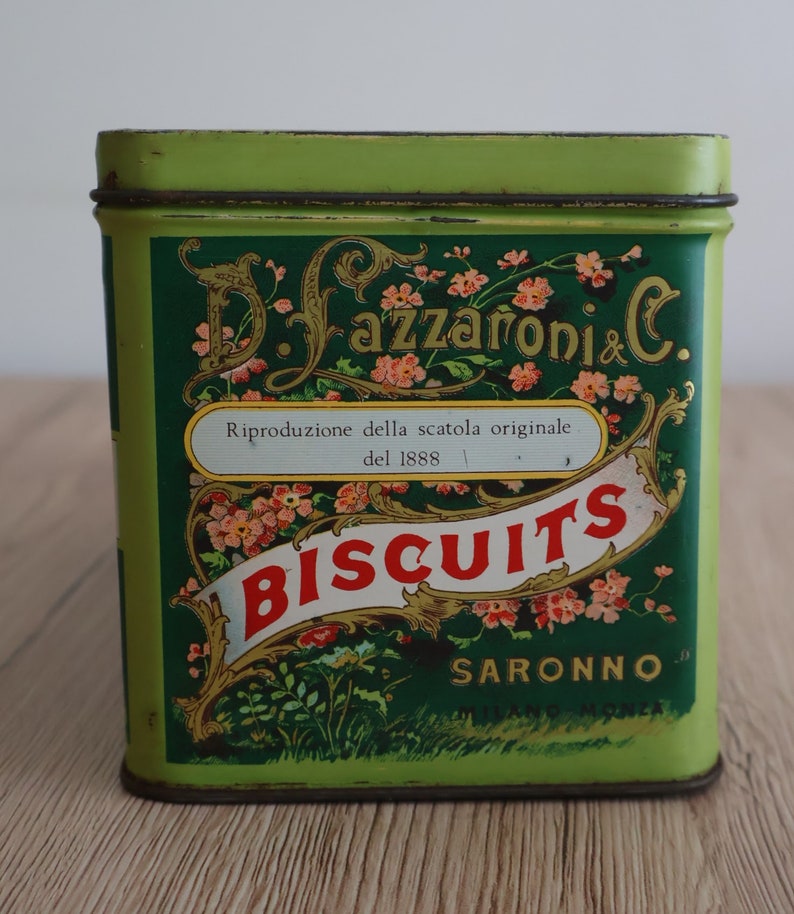 Boîte en métal publicitaire de collection lithographiée biscuits Art Déco Boîte à Biscuits D. Lazzaroni & C. italienne Rangement italien image 5