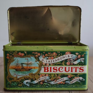 Boîte en métal publicitaire de collection lithographiée biscuits Art Déco Boîte à Biscuits D. Lazzaroni & C. italienne Rangement italien image 6