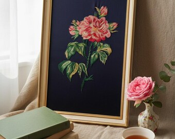 Handmade Vintage Rose Embroidery - Retro Style Floral Wall Art