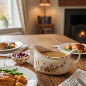 Saucière Vintage "Harvest 1418" - Made in England - Porcelaine Anglaise Crème - Motif Moisson, Baies, et Blé - Oven to Tableware