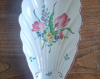 Vintage K & G Lunéville France Shell Dish, Ceramic Floral Dish, Country Table Decoration, Tulip Bowl