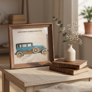 Cadre Miroir Vintage Audi Horch 1932 - Décoration Murale Voiture de Collection, Art Déco • mural rectangulaire • miroir encadré