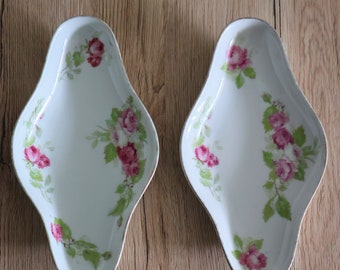 Lot de 2 raviers en porcelaine Limoges décor fleuri vintage 1970  • petits plats à fruits français  • plats à présentation tapas • apéro