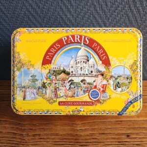 La Cure Gourmande "Paris d'Antan" Metal Box - Vintage Paris Theme Storage - Retro French Bakery Decoration - Francophile Gift