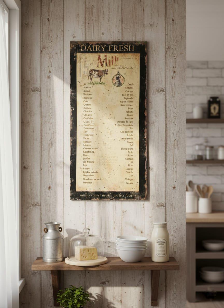 Tableau mémo magnétique vintage Dairy Fresh Milk | Liste de courses