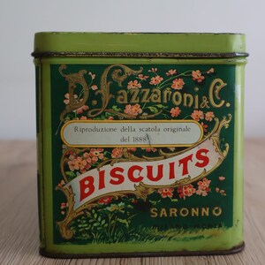 Boîte en métal publicitaire de collection lithographiée biscuits Art Déco Boîte à Biscuits D. Lazzaroni & C. italienne Rangement italien image 3
