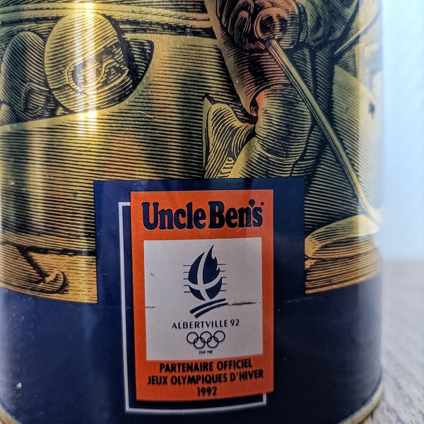 Boîte de riz Uncle Ben's édition limitée Albertville 92 • Boîte de collection jeux olympiques • Americana Nostalgic History vintage Tin