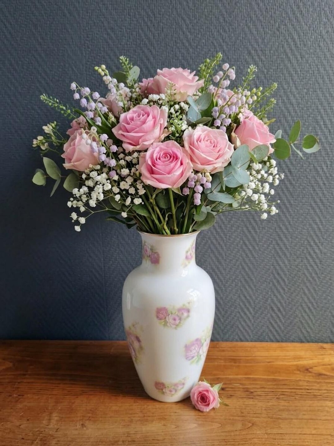 Antique Genuine Porcelain Vase - Hand-painted Roses, Gold Trim - Shabby ...