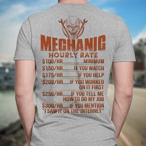Mechanic T Shirt, Mechanic Hourly Rate, Gifts For Mechanic Boyfriend, Diesel Mechanic Gifts, Car Lover Gift For Man, Funny Mechanics Shirt