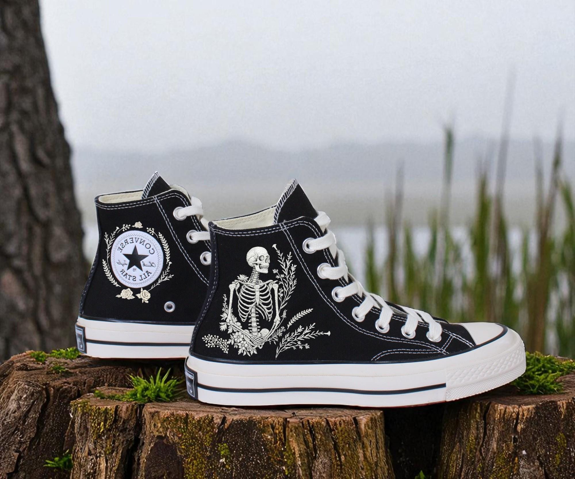 Embroidered Skeleton and Flower Converse Chuck 70: Custom