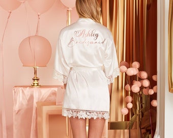 Bridesmaid Robes Bride Gift Bride Robe Bridesmaid Gift Satin Lace Robe Bride Dressing Gown Bridal Party Robes Wedding robe Personalised Robe