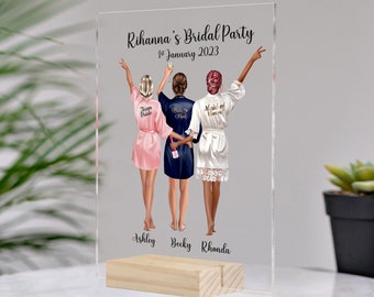 Personalised Bridal Party Print, Bride and Bridesmaid Illustration, Hen Party Decor, Thank you Bridesmaid Gift, Acrylic Plaque with Stand