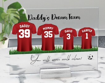 Impresión personalizada de la camiseta de fútbol del día de los padres, regalo personalizado para papá, regalo de fútbol personalizado, regalo de cumpleaños para papá, abuelo, placa acrílica