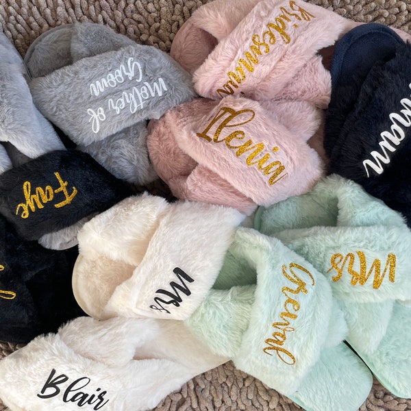 Personalized Wedding Slippers Add Any Text Bridesmaid Gifts Bridal Party Gifts Bachelorette Bridal Shower Mother's Day Wife Friends Gifts